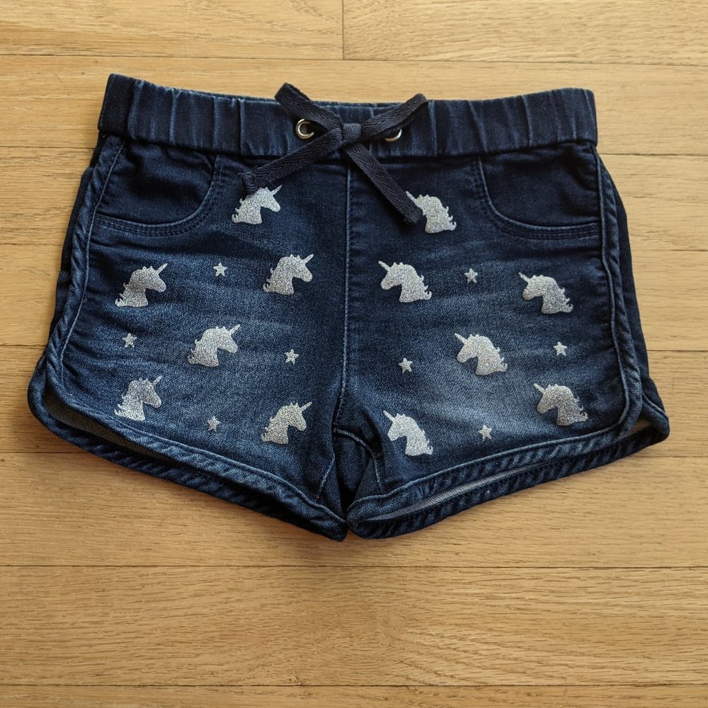 Squeeze girls silver unicorn jean shorts